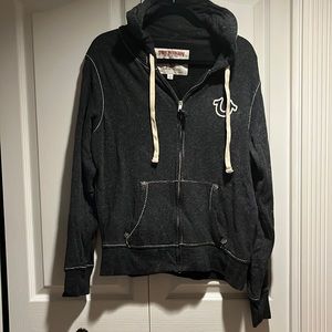 True Religion men’s dark grey full zip hoodie in size M